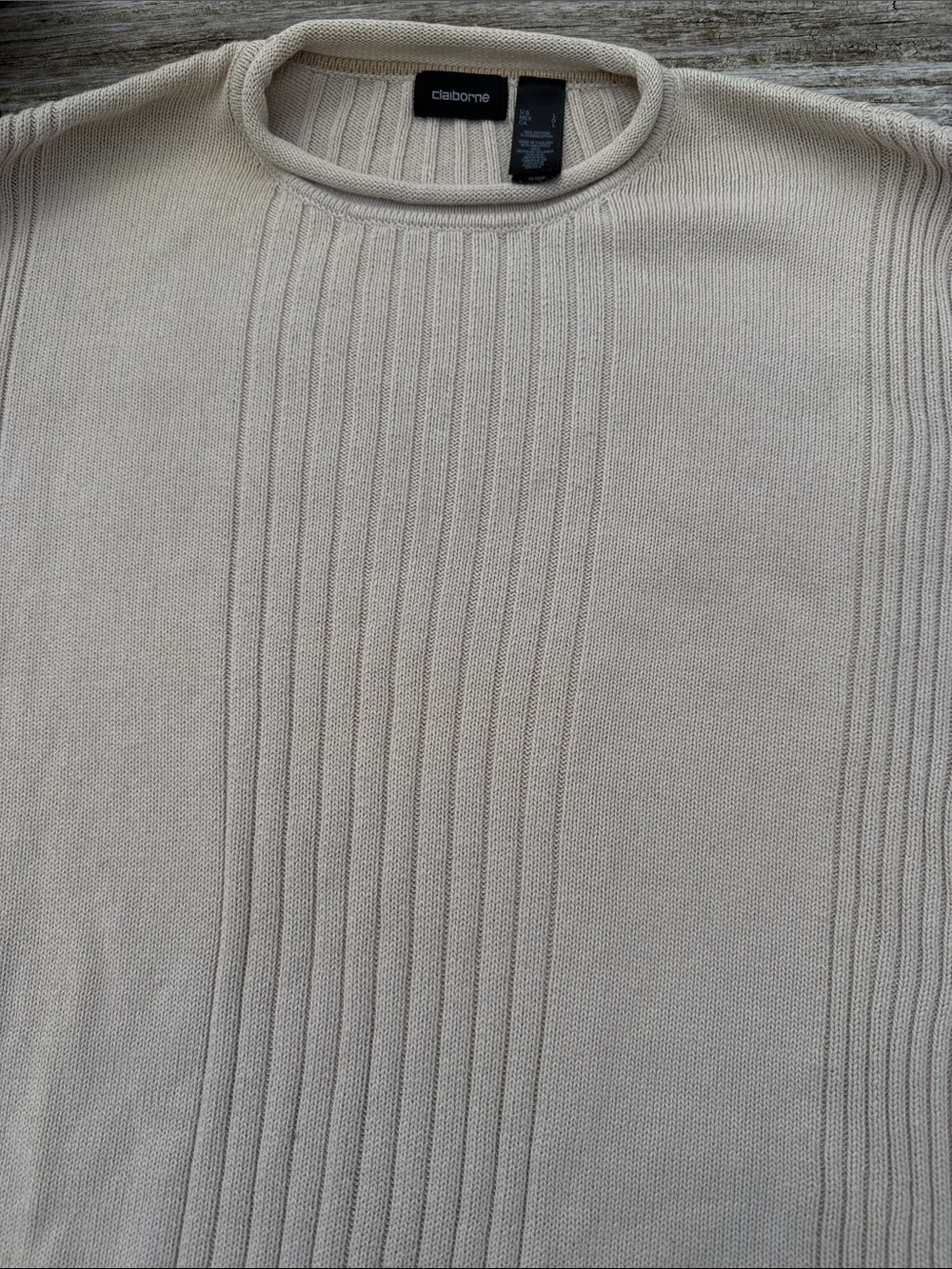 Liz Claiborne Neutral Ribbed Crewneck Sweater